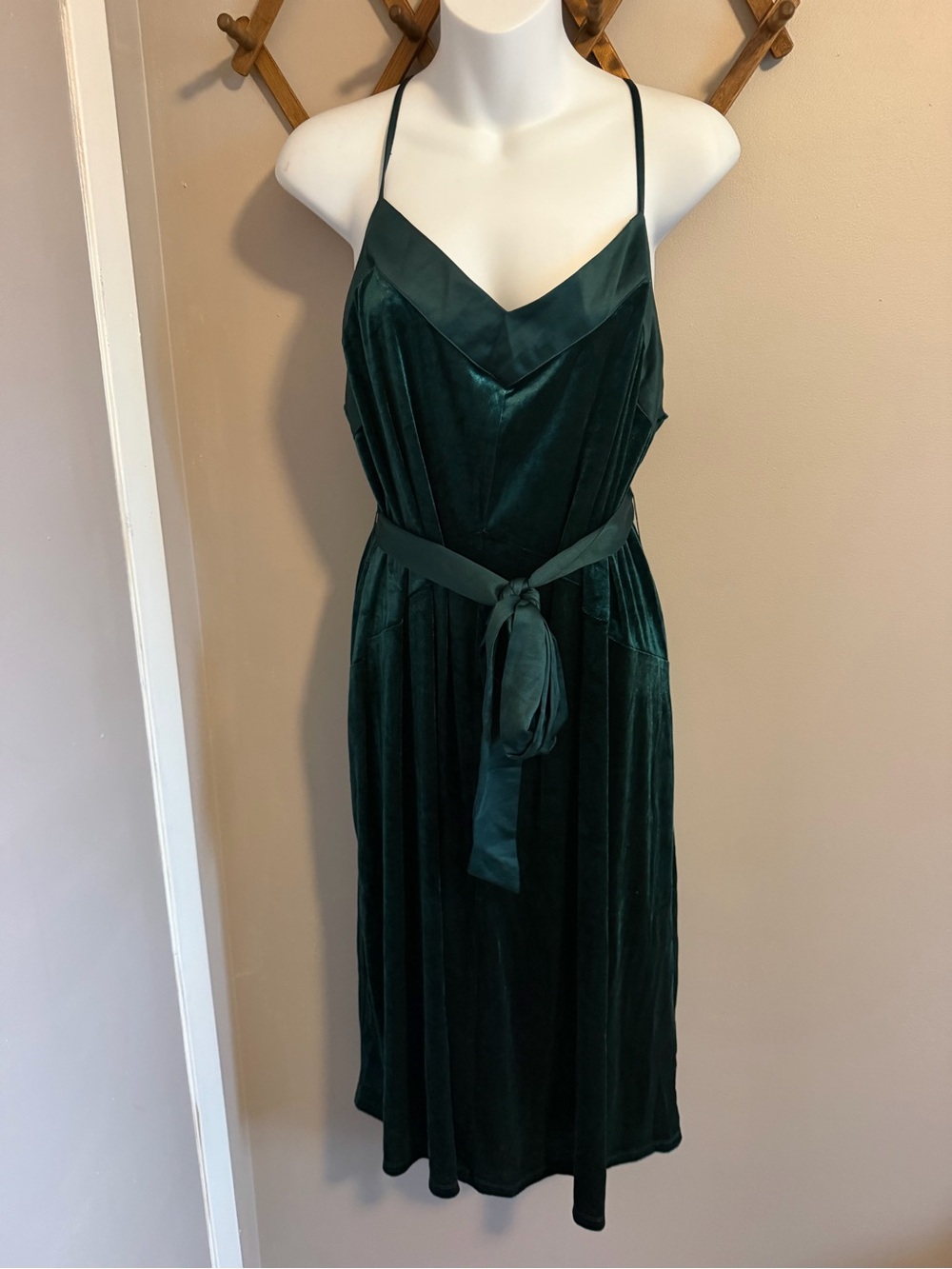 A New Day Dark Emerald Green Velvet Slip Midi Dress 1X